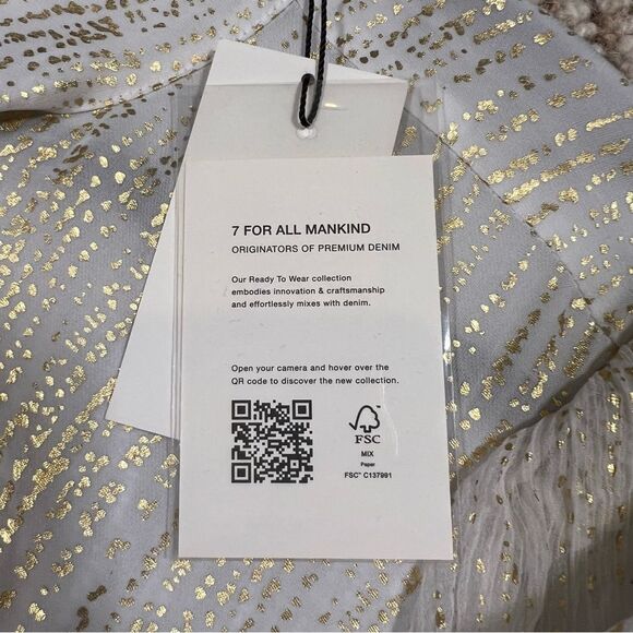 7 for all mankind silk blend blouse 💗 NWT 💗 cream with metallic gold 💗 large - Picture 9 of 11